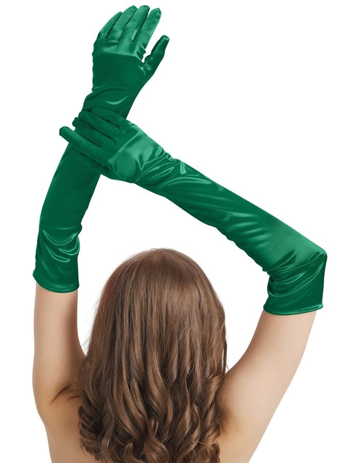 sodknow Long Green Gloves Costume Women Long Dark Green Satin Elbow Length Gloves 21" for Opera, Halloween Costume, Witch Cosplay, 1920s Gatsby Party, Roaring 20s Accessories, Dance & Formal Dress up - Image 1